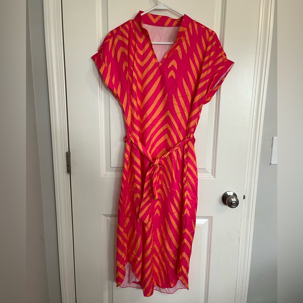 SHEIN Red and Pink Asymmetrical Sundress with Dolman Sleeves